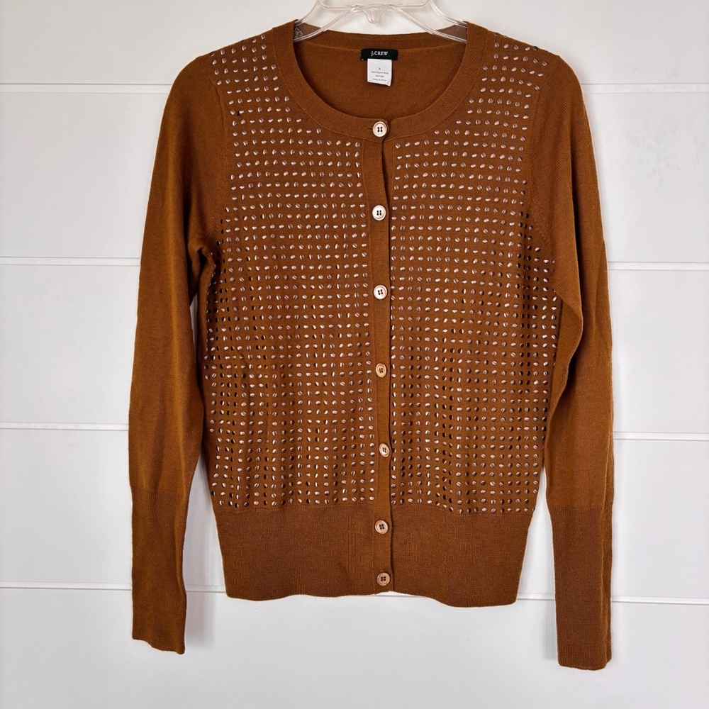 J. Crew Women's Studded Button-Up Wool Cardigan in Caramel Brown Size Small - Picture 10 of 10